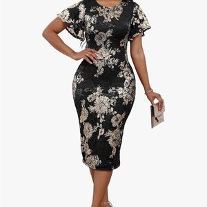 Elegant Black and Gold Floral Dress